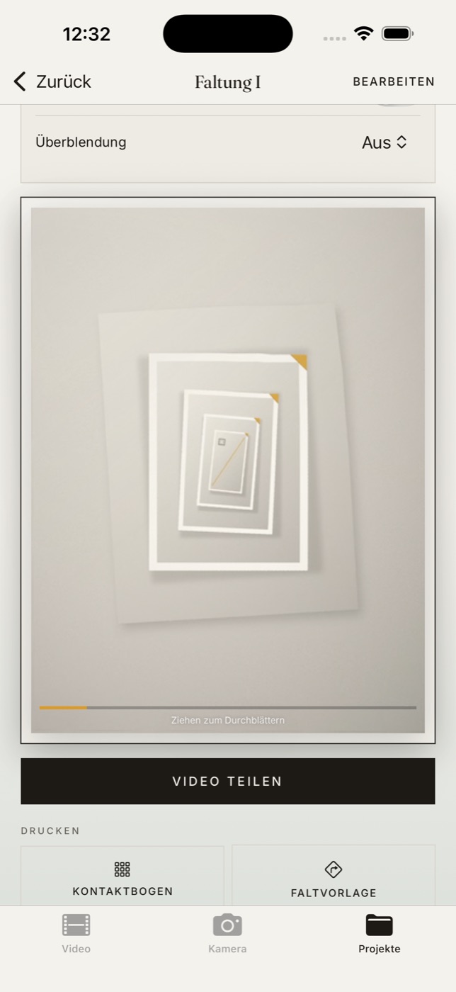 FrameFold Screenshot: Bildauswahl und Stabilisierung