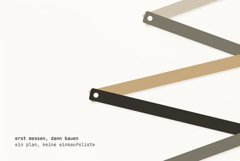 Paper-cut collage: a very large, wide open folding ruler cut from paper, cropped by the right and bottom edge of the frame. Exactly one segment is gold paper and reaches furthest into the empty sheet. The caption is in German.